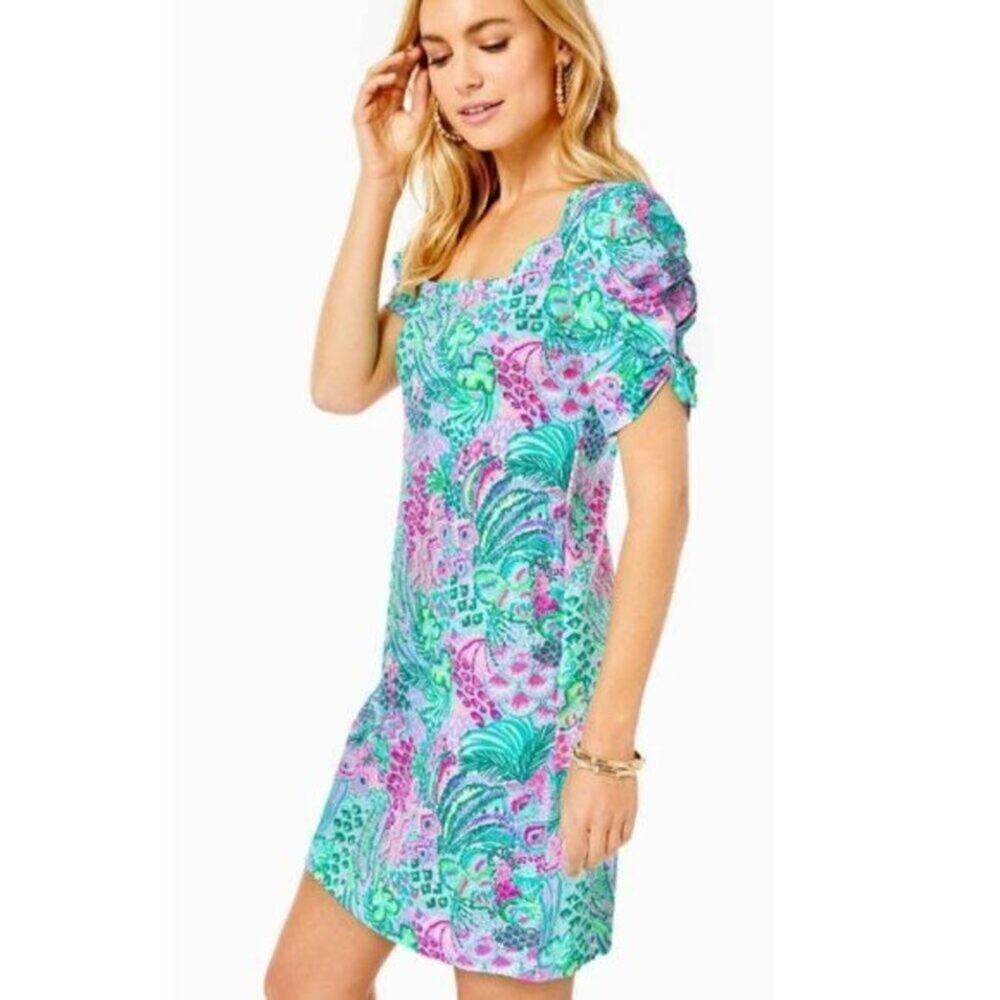 Lilly Pulitzer Hayden Short Sleeve Dress Multi Banana Split Women's Size Large N